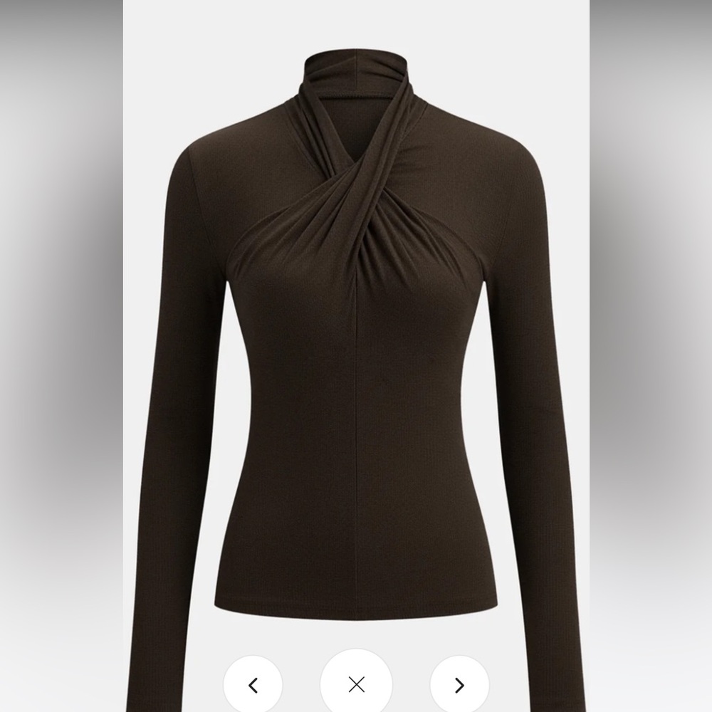 Commense Dark Brown Cross Neck Long Sleeve Knit T-Shirt NWT!